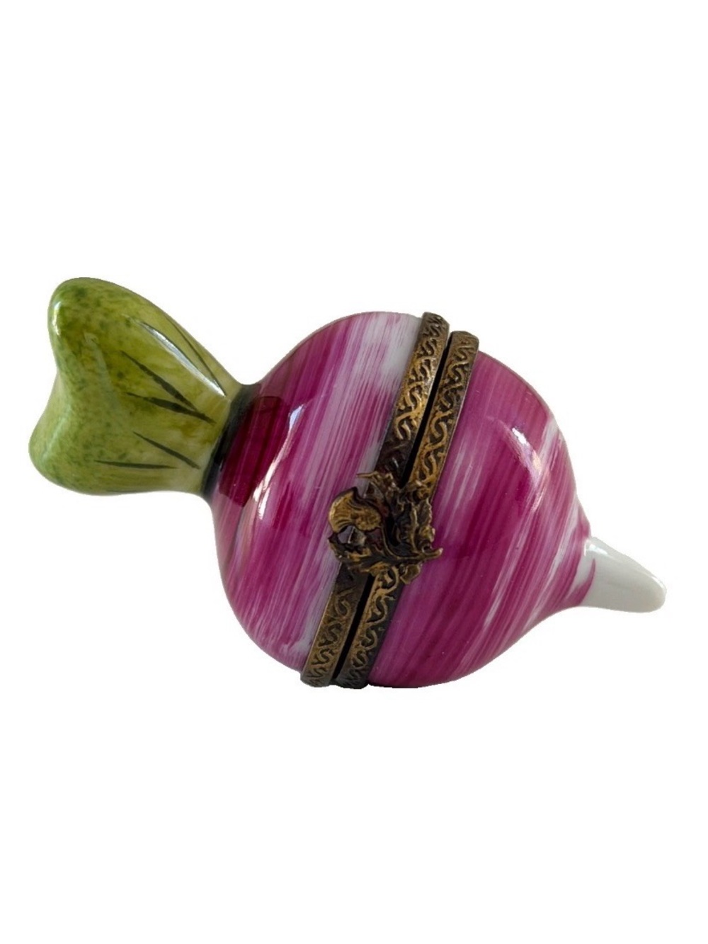 Peint Main Limoges Radish Novelty Trinket Box Made In France